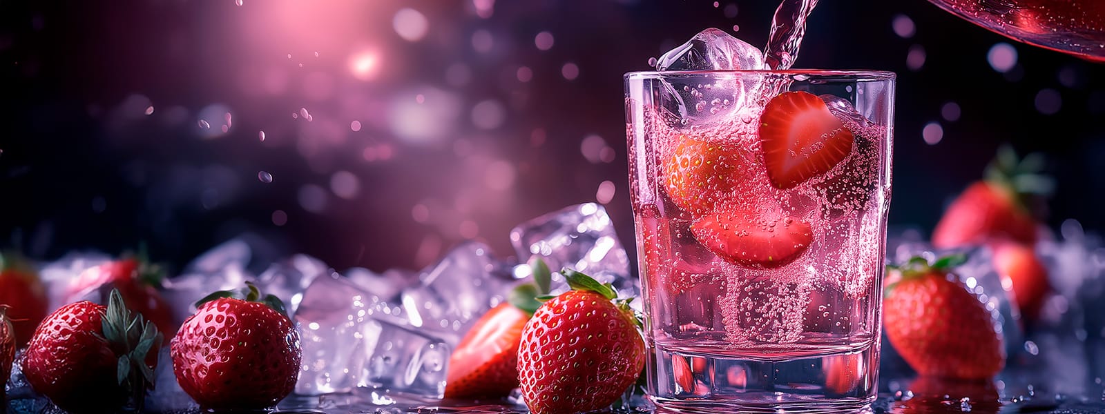 Sparkling drink with strawberries